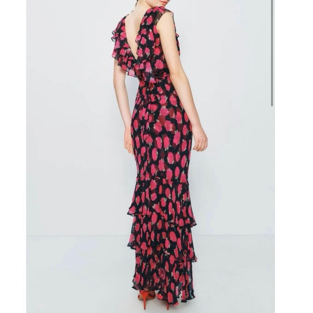 Rixo Rio black/ pink floral ruffle maxi dress Size 8